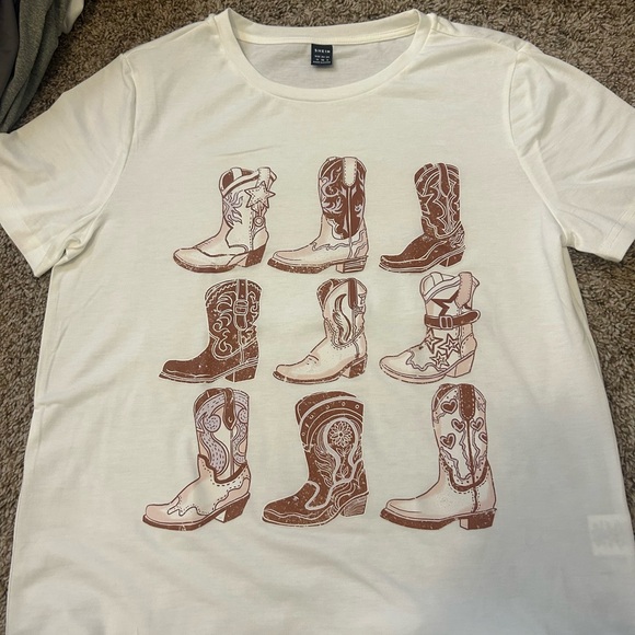 White T-Shirt with Cowboy Boot Print - Picture 1 of 1